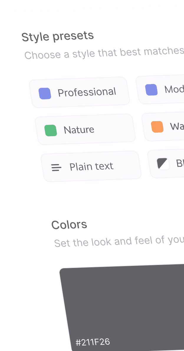 Brand Styles visualization: style presets panel