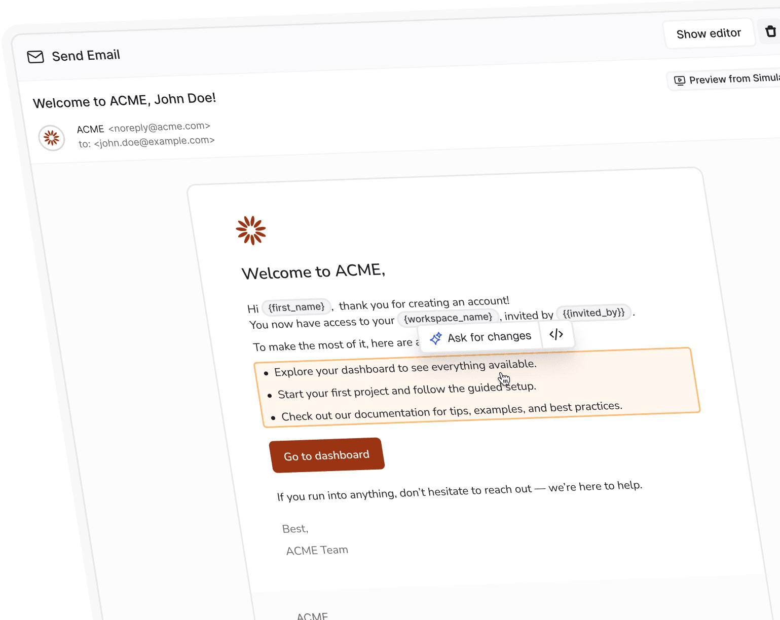 Point and click to edit templates visualization