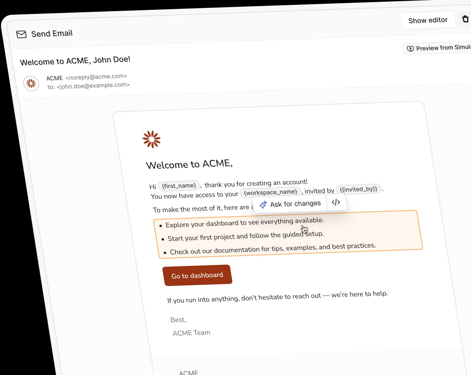 Point and click to edit templates visualization